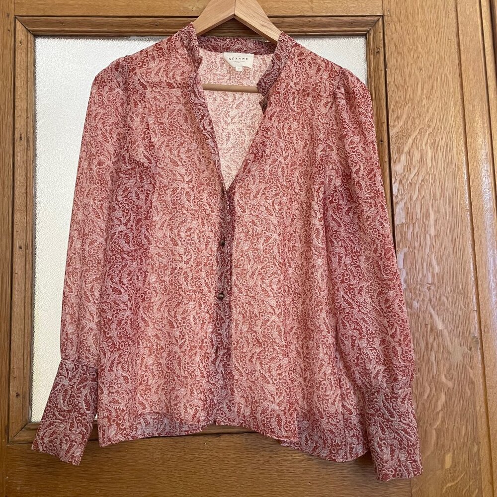 Red Printed Sezane Bohemian Paisley Blouse size 34 / US 0-2